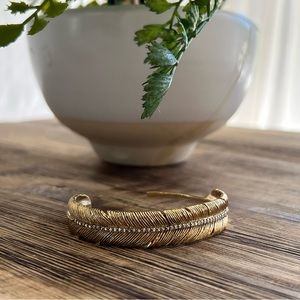 T&N 10k Gold Plated Crystal Feather Cuff Wrap Bracelet.